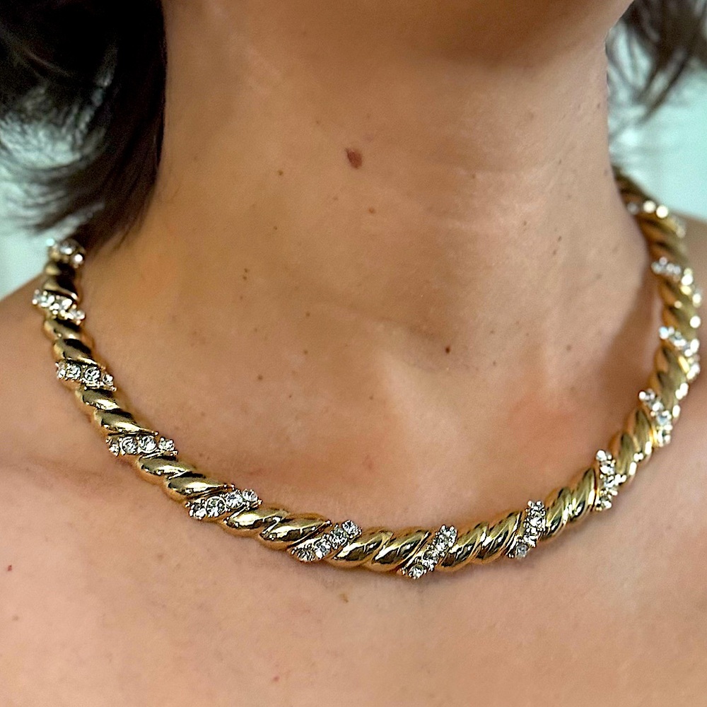 SUGARFIX by BAUBLEBAR Twisted Gold and Rhinestone Necklace ~ NWT
